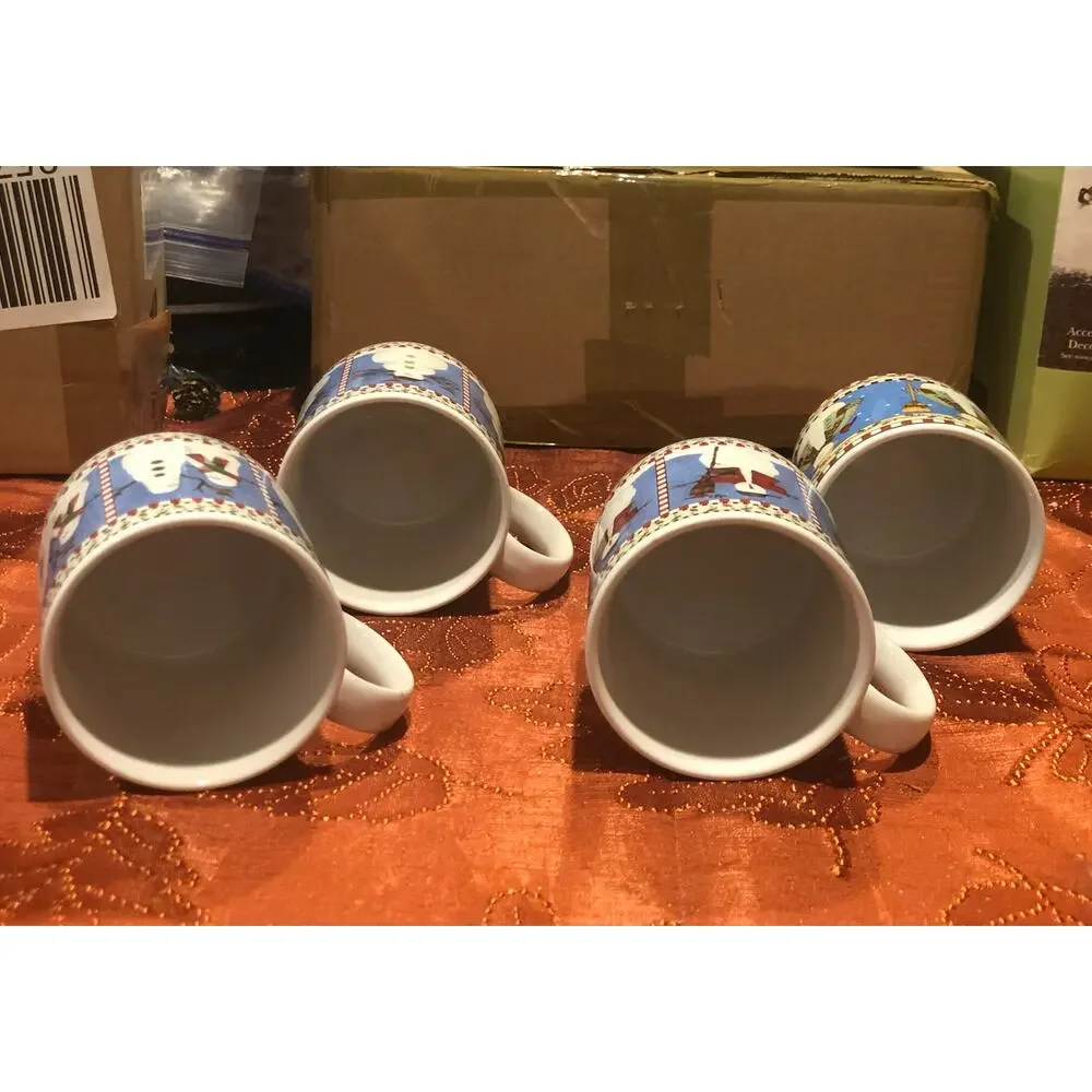 Sakura Debbie Mumm 1998 Snowman Frosty Discontinued Mug Set of 4 Holiday Gift‎
